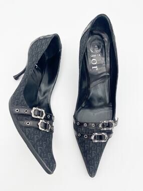 Dior Vintage Galliano Era Black Charcoal Oblique Monogram Buckle Pumps EU 42